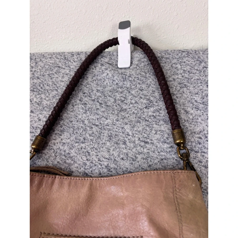 The Sak Shoulder Bag Womens Small tan Leather Boho Braided Strap Purse
